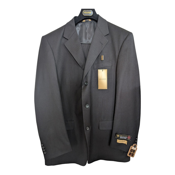 Luca Rossi Eiffel 2 Piece Black w/Blue Pinstripe Suit Mens 42L 36X42 3 Button - Picture 1 of 9